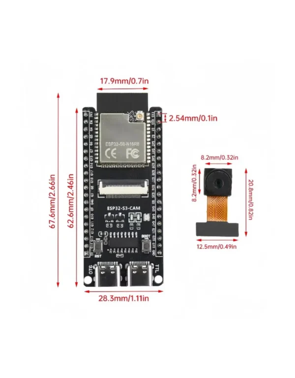 ESP32-S3 N16R8 CAM Development Board with 16MB Flash and 8MB PSRAM Front View With Detail's.
