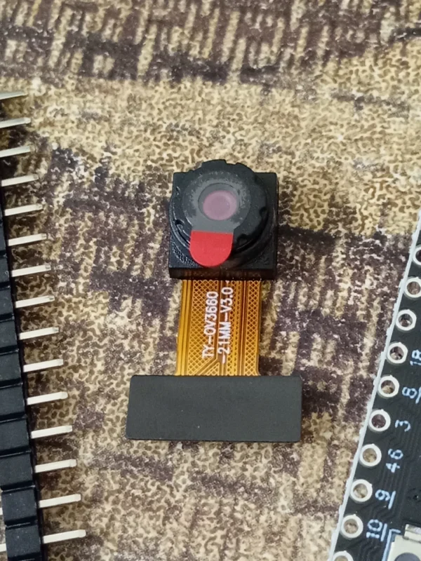 Close-up of OV3660 camera sensor on ESP32-S3 CAM board for AI vision and face recognition projects