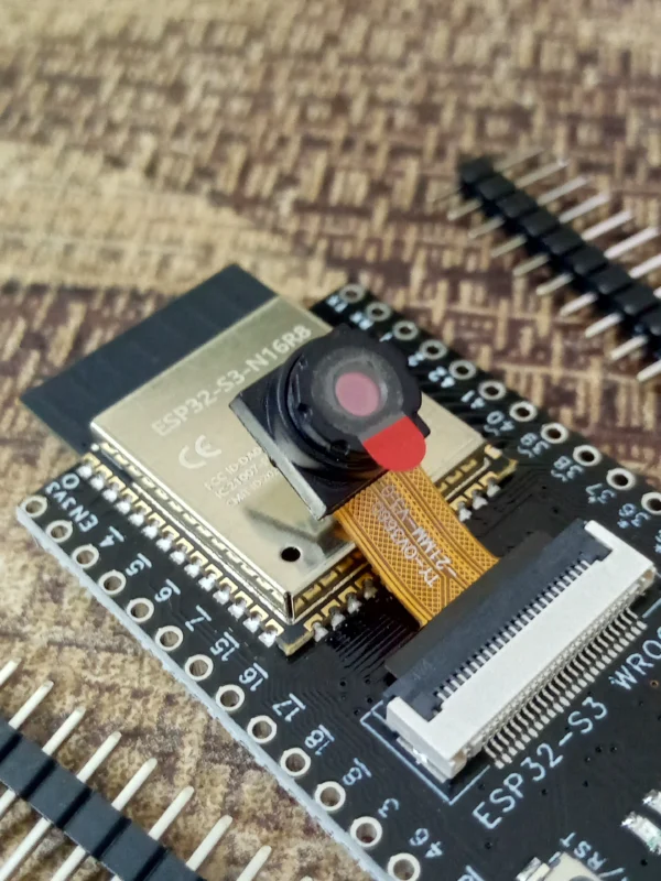 Close-up of OV3660 camera sensor on ESP32-S3 CAM board for AI vision and face recognition projects